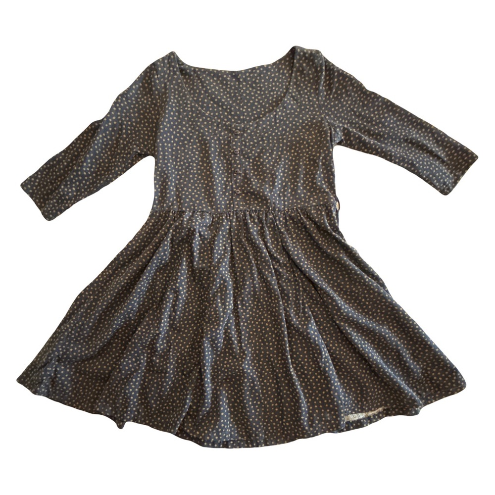 Navy and Light Brown Polka Dot 3/4 Sleeve Mini Dress